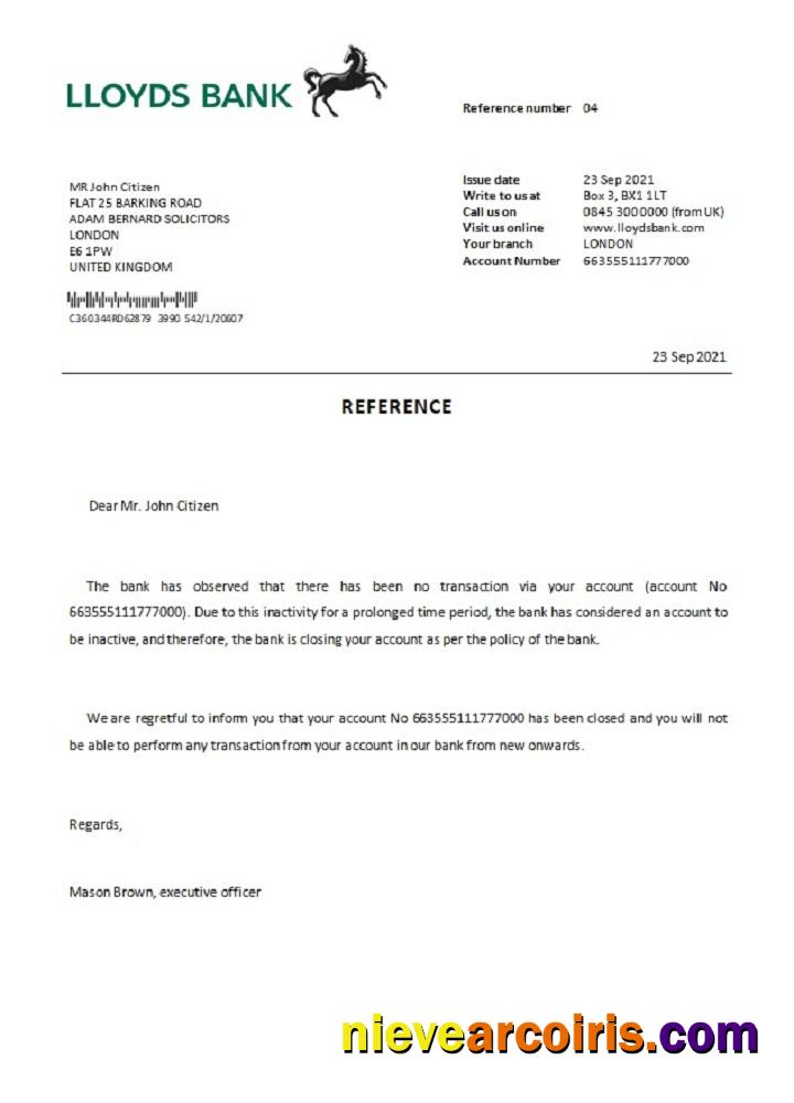 United Kingdom Lloyds Bank closure reference